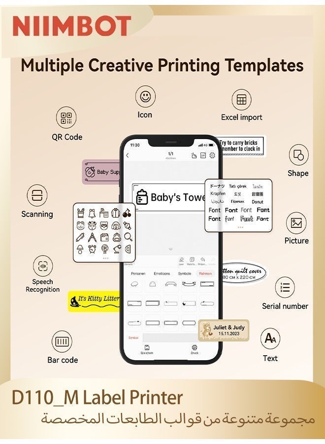 NIIMBOT D110 Label Printer Thermal Label Maker Machine with 1 Roll 15mm*30mm White Tape, Portable Mini Wireless Bluetooth Sticker Printer for Phone Easy to Use for School Office Home Organization Rechargeable Use, Mobile Phone Editable, Printable Width 10-15mm, Blue - Image 2