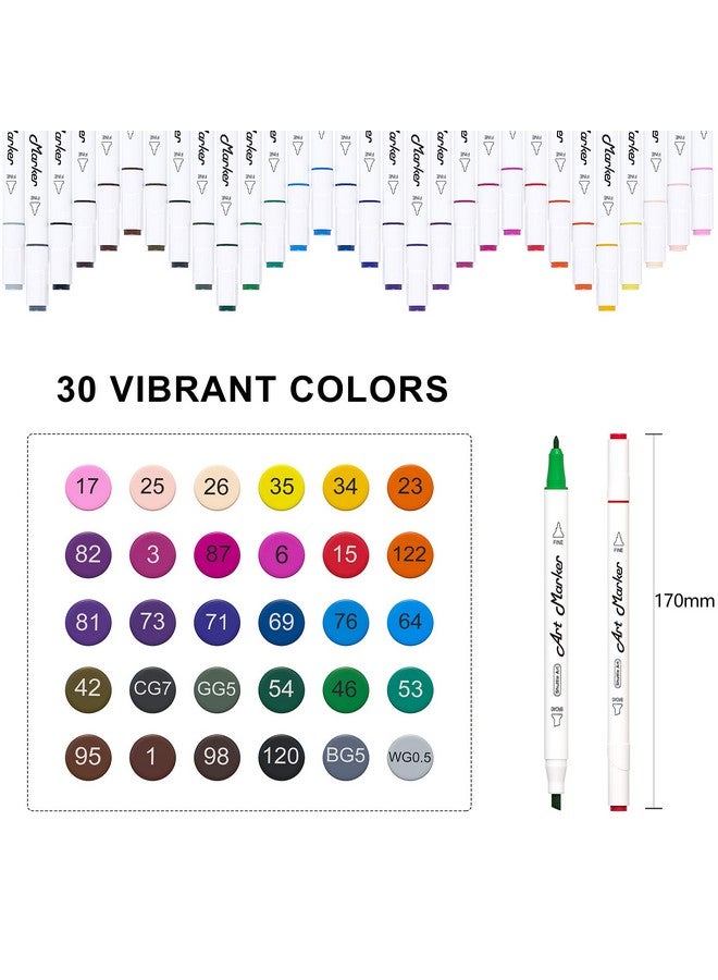 Shuttle Art 30 Colors Dual Tip Art Markers Permanent Marker Pens Highlighters Perfect For Illustration Adult Coloring Sketching And Card Making - Image 2