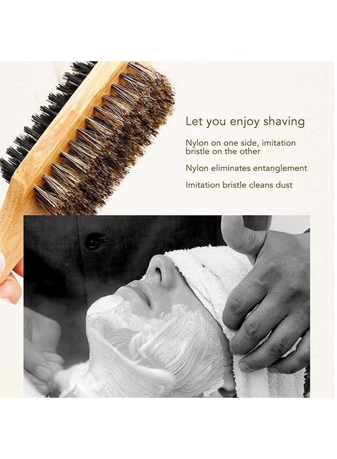 واي جيه فرشاة اللحية المزدوجة الجانب، تقليد فرشاة مع مقبض الخشب المطاطي للرجال، فرشاة الشارب، أداة تزيين اللحية -براون - Image 4