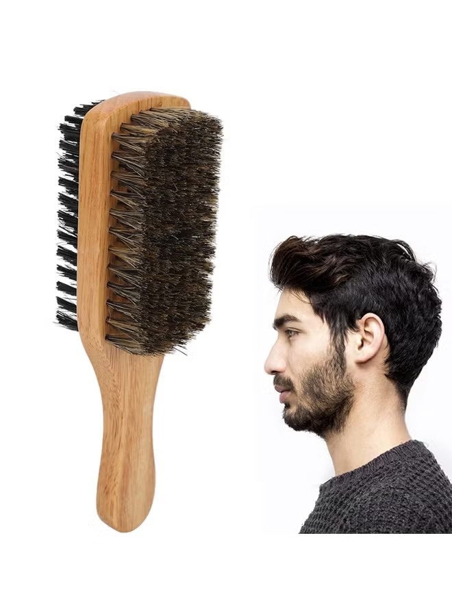 واي جيه فرشاة اللحية المزدوجة الجانب، تقليد فرشاة مع مقبض الخشب المطاطي للرجال، فرشاة الشارب، أداة تزيين اللحية -براون - Image 1