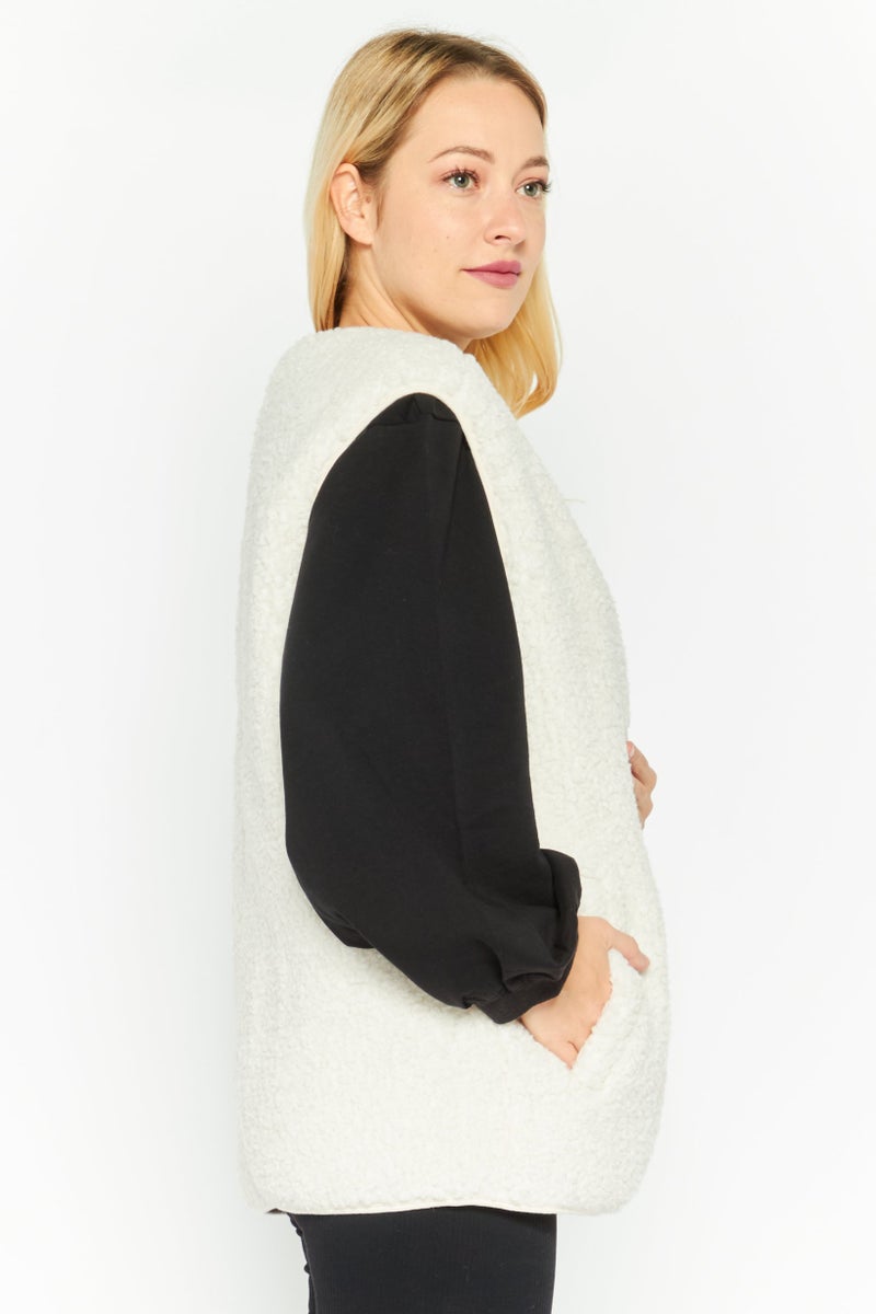 Bagatelle Women Regular Fit Faux Fur Vest, Cream - Image 4