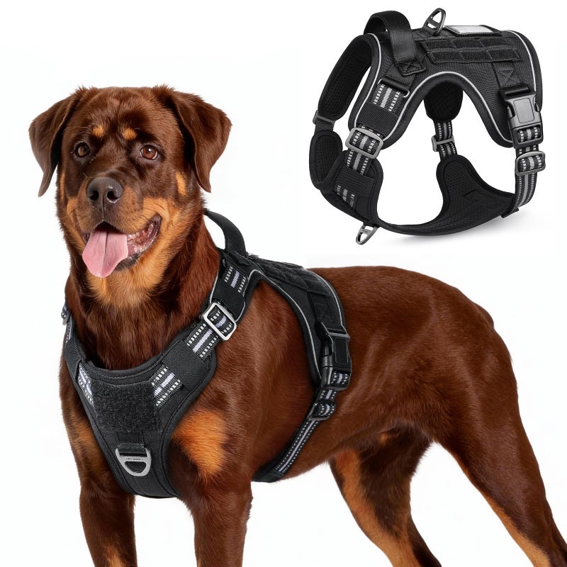rabbitgoo Tactical Dog Harness for Large Dogs, No Pull Military Service Vest with Handle & Molle, Easy Control for Training Walking, Adjustable Reflective Straps, Black, L - Image 1