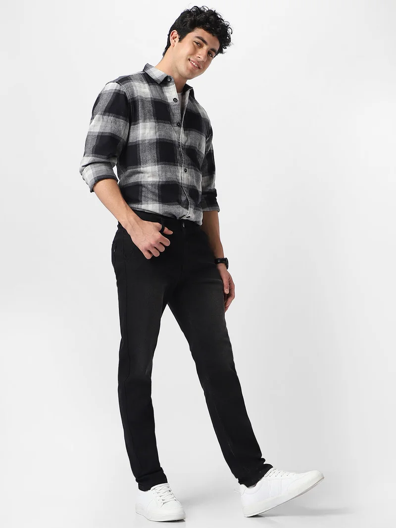 Urbano Fashion  Urbano Fashion Men's Black Regular Fit Washed Jeans Stretchable  | Best Price UAE