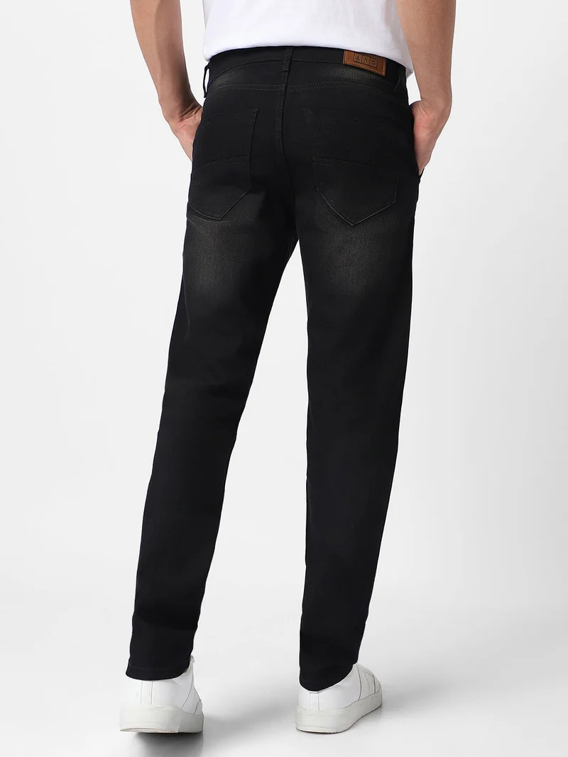 Urbano Fashion  Urbano Fashion Men's Black Regular Fit Washed Jeans Stretchable  | Best Price UAE