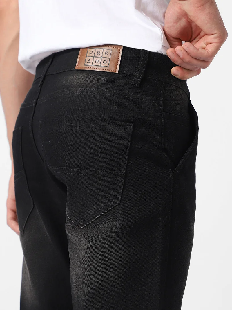 Urbano Fashion  Urbano Fashion Men's Black Regular Fit Washed Jeans Stretchable  | Best Price UAE