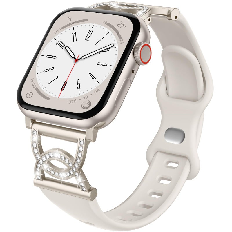 DaQin Slim Silicone Band Compatible with Apple Watch Bands for Women 40mm 41mm 38mm 42mm, Stylish Thin Skinny Narrow Sport Strap for iWatch Bands Series 11 10 9 8 7 6 5 4 3 2 1 SE, Diamond Starlight - Image 1