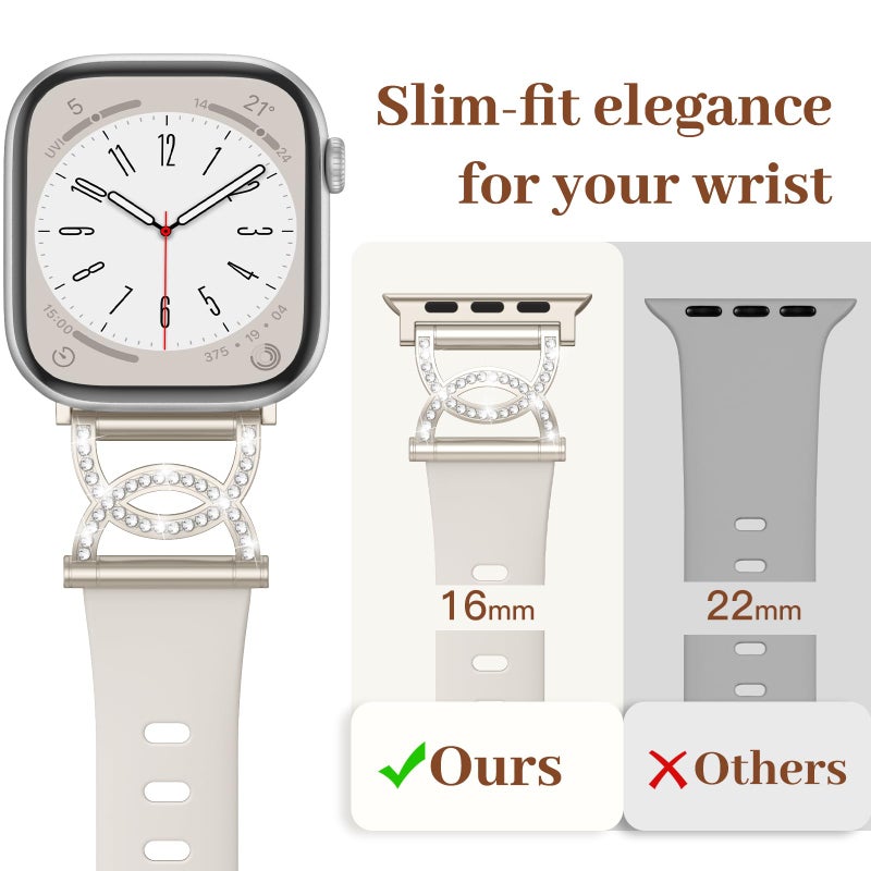 DaQin Slim Silicone Band Compatible with Apple Watch Bands for Women 40mm 41mm 38mm 42mm, Stylish Thin Skinny Narrow Sport Strap for iWatch Bands Series 11 10 9 8 7 6 5 4 3 2 1 SE, Diamond Starlight - Image 4