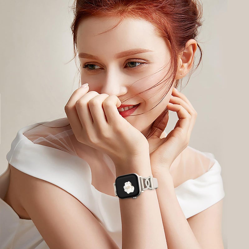 DaQin Slim Silicone Band Compatible with Apple Watch Bands for Women 40mm 41mm 38mm 42mm, Stylish Thin Skinny Narrow Sport Strap for iWatch Bands Series 11 10 9 8 7 6 5 4 3 2 1 SE, Diamond Starlight - Image 2