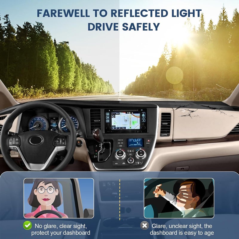 Rilsen Dashboard Cover Mat Custom Fit for 2015 2016 2017 2018 2019 2020 Toyota Sienna Dash Cover Nonslip Dash Mat Protector Sunshade No Glare Black - Image 4