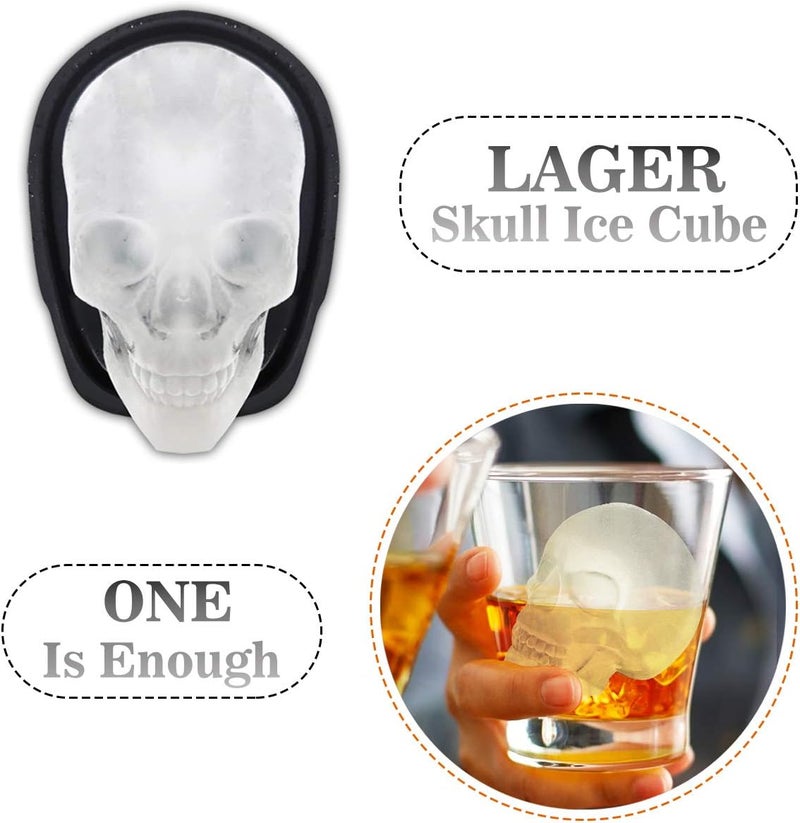 Antenda Extra Large 3D Skull Ice Cube Mold Silicone Ice Molds for Whiskey Ice Cube Trays with Funnel for Big Mouth Cup Skull Ice Maker with Resin Chocolate sugar Whiskey Ice Mold for Parties (2 PCS) - Image 4