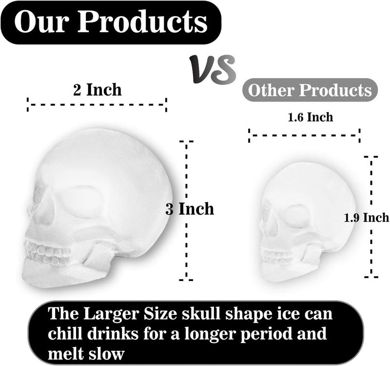 Antenda Extra Large 3D Skull Ice Cube Mold Silicone Ice Molds for Whiskey Ice Cube Trays with Funnel for Big Mouth Cup Skull Ice Maker with Resin Chocolate sugar Whiskey Ice Mold for Parties (2 PCS) - Image 5