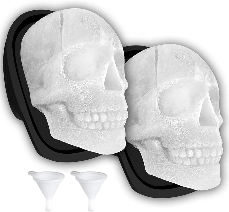 Antenda Extra Large 3D Skull Ice Cube Mold Silicone Ice Molds for Whiskey Ice Cube Trays with Funnel for Big Mouth Cup Skull Ice Maker with Resin Chocolate sugar Whiskey Ice Mold for Parties (2 PCS) - Image 1