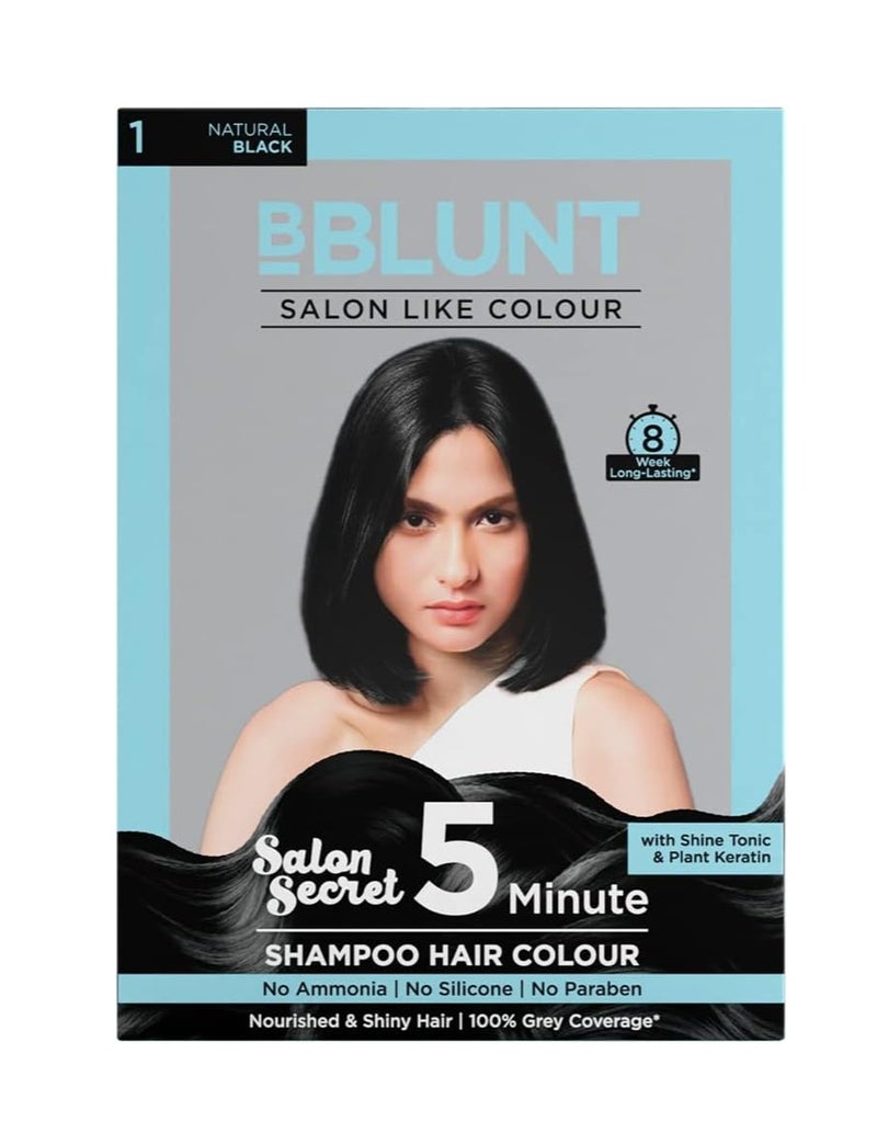 Bblunt Natural Black 5 Minute Shampoo Hair Colour For 100% Grey Coverage - 20ml X 5 - Image 1