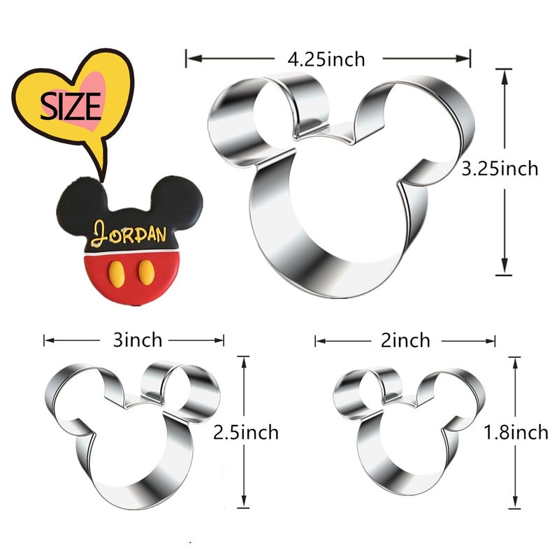 TUZICAKE 3PCS Mickey Mouse Cookie Cutters  Mickey Mouse Face Shapes Themed Biscuits Molds Stainless Steel Metal Cutter for Kids Birthday Party Holidays Baby Shower - Image 1