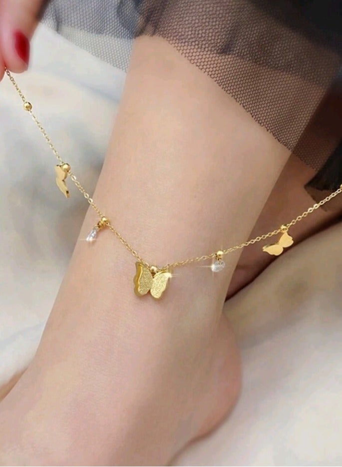 خلخال نسائي عصري وأنيق من الاستانلس ستيل باللون الذهبي - Image 1