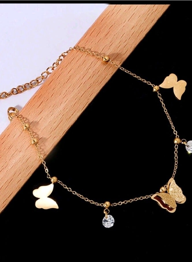 خلخال نسائي عصري وأنيق من الاستانلس ستيل باللون الذهبي - Image 2