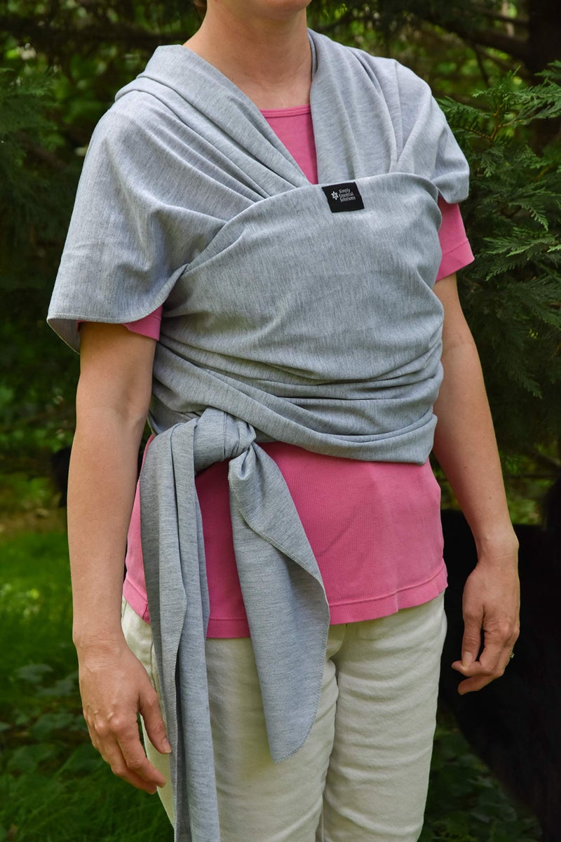 Simply Essential Solutions Baby Wrap Carrier Soft, Stretchy, Cotton Baby Wrap, Baby Sling, Nursing Cover Up for use with Newborn-Toddler: Evenly distributes Weight for More Comfortable Carrying (Light Grey) - Image 3
