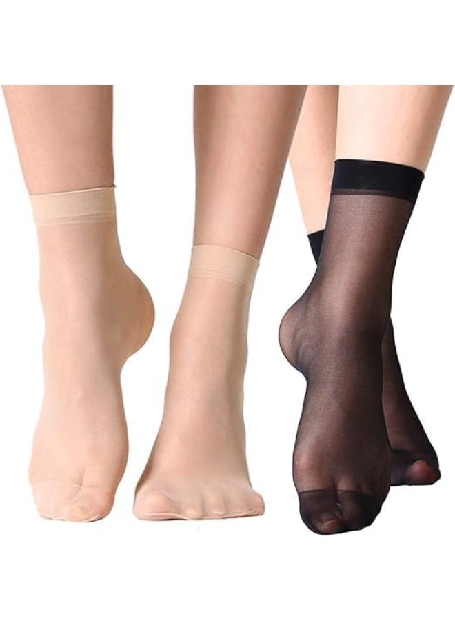 Women's short voile socks set, plain design, 4 pairs, nylon (2 black and 2 beige) - Image 3