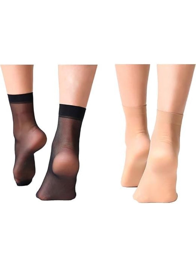 Women's short voile socks set, plain design, 4 pairs, nylon (2 black and 2 beige) - Image 2