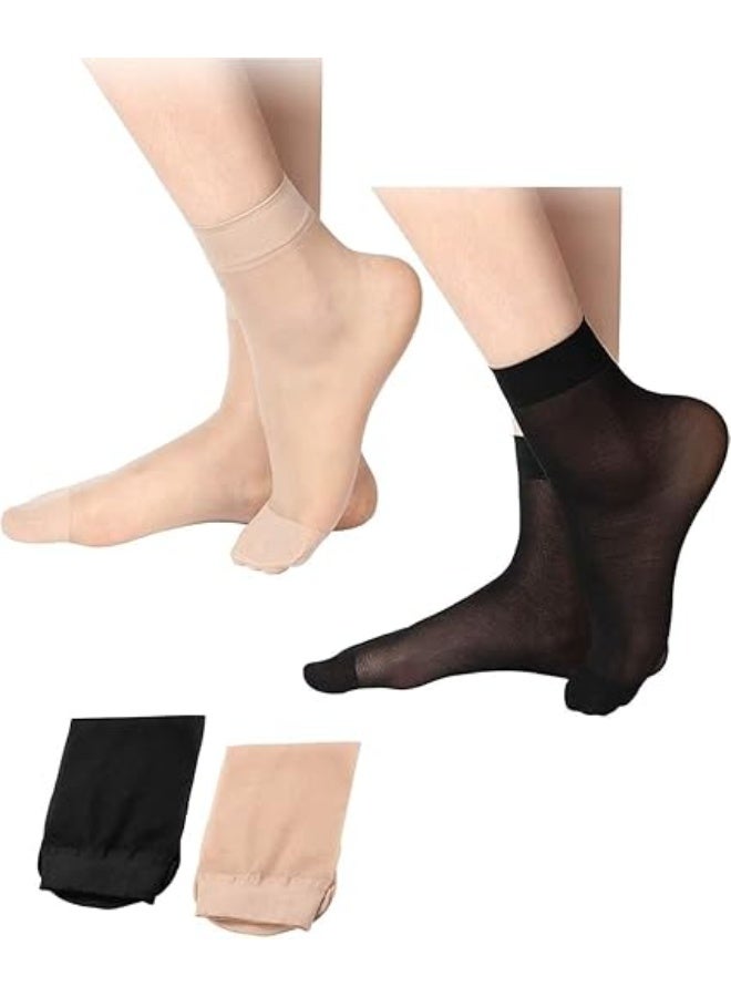 Women's short voile socks set, plain design, 4 pairs, nylon (2 black and 2 beige) - Image 4