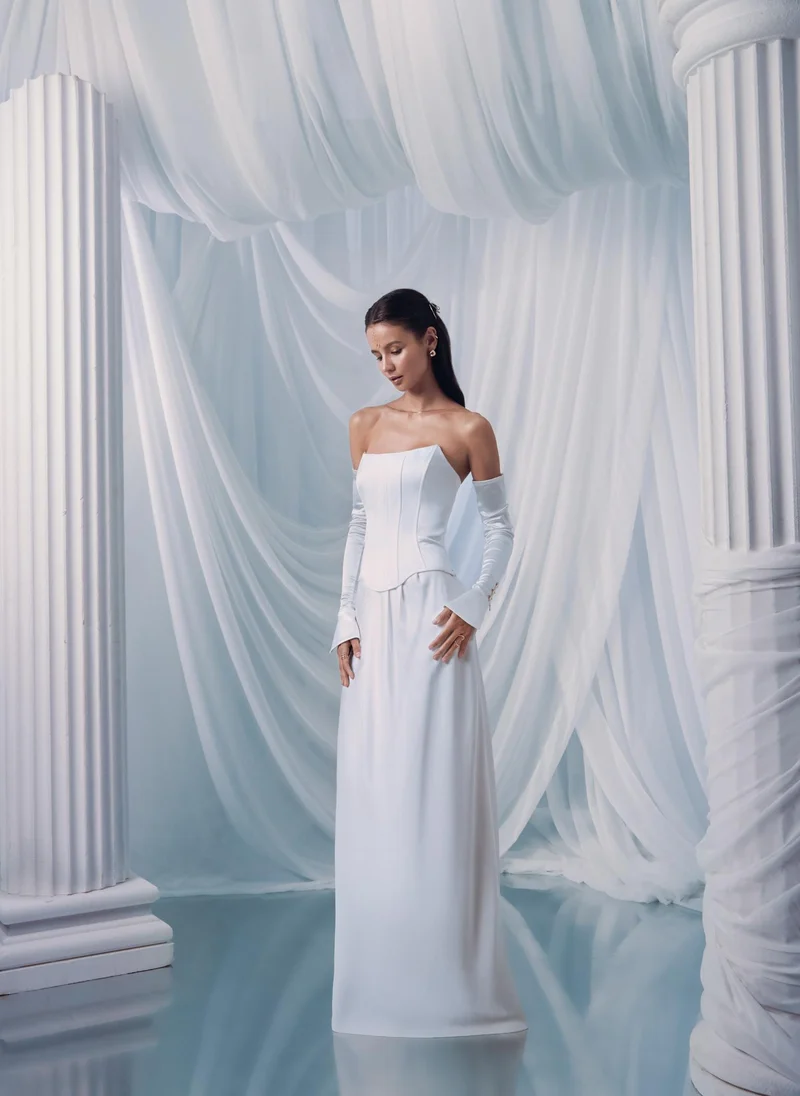 Satin maxi skirt with waist pleats