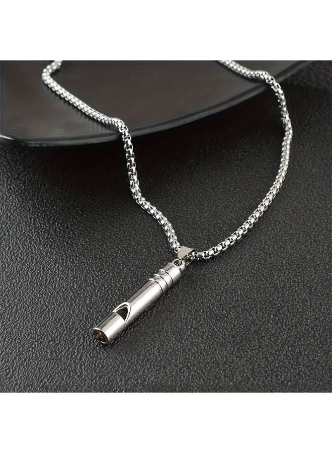 شابية [صافرة نجاة] صافرة نجاة طوارئ من التيتانيوم قطعة واحدة مع سلسلة بطول 24.5 بوصة - صافرة عالية من سبائك الزنك للتخييم والمشي لمسافات طويلة ومعدات السلامة أثناء السفر - أداة نجاة متينة في الهواء الطلق مع سلسلة من فولاذ التيتانيوم تدوم طويلاً، معدات نجاة للتخييم، أساسيات التخييم، لمسة نهائية معدنية أنيقة، ملحق برغي آمن، هيكل متين، للمتنزهين والمخيمين - Image 2