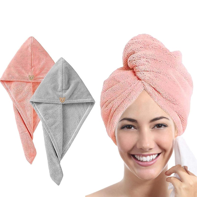AZARIA Hair Towel Wrap Absorbent Towel Hair-Drying Bathrobe Magic Hair Towel Super Quick-Drying Microfiber 500 GSM Bath Towel Hair Dry Cap Salon Towel (Multicolor) (Pack of 2) - Image 1
