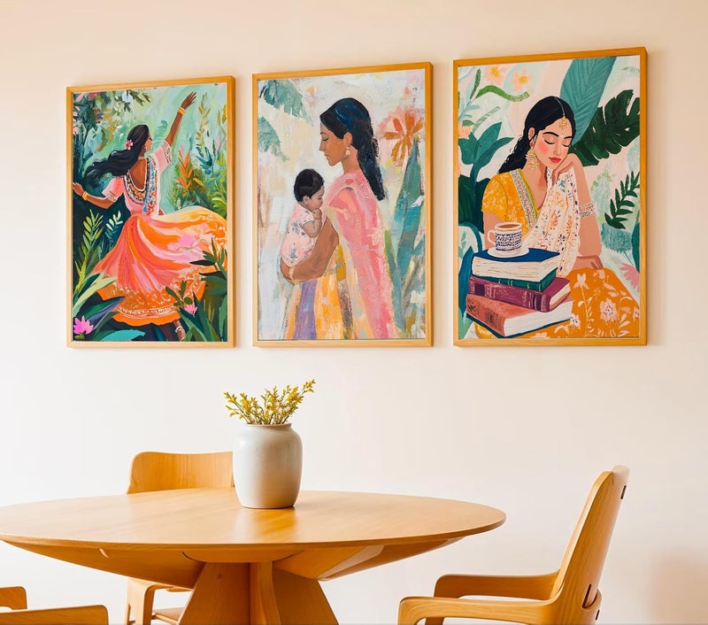 Gamya Big Aesthetic Indian Framed Posters Wall Decor Paintings For Living Room, Bedroom/Big Paintings For Wall Decoration/Posters Gift Items For Girls (13x19 Inches) (Set A) - Image 1