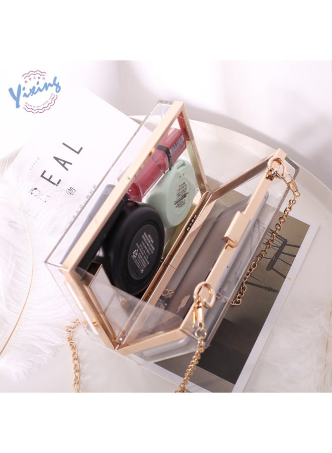 Direct Dinner Bag Summer Acrylic Transparent Box Ladies Hand Bag Fashion Chain Small Square Bag-Color:Pink - Image 5