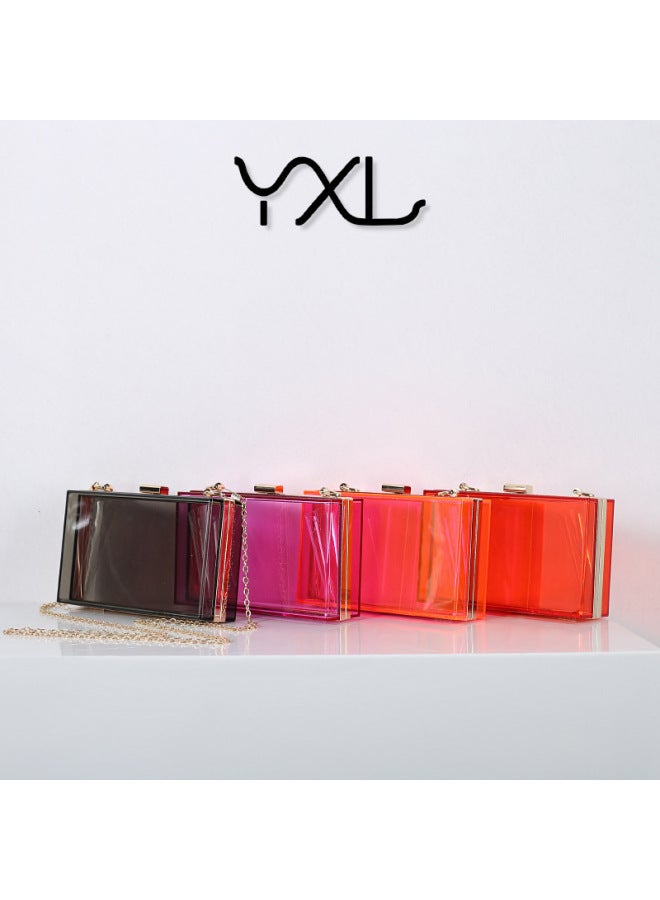 Direct Dinner Bag Summer Acrylic Transparent Box Ladies Hand Bag Fashion Chain Small Square Bag-Color:Pink - Image 3