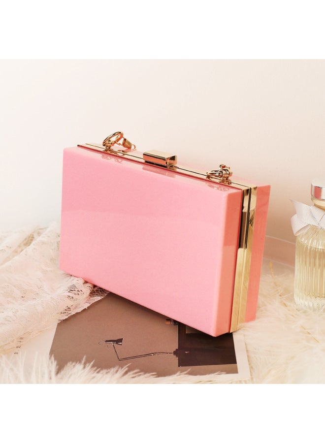 Direct Dinner Bag Summer Acrylic Transparent Box Ladies Hand Bag Fashion Chain Small Square Bag-Color:Pink - Image 1