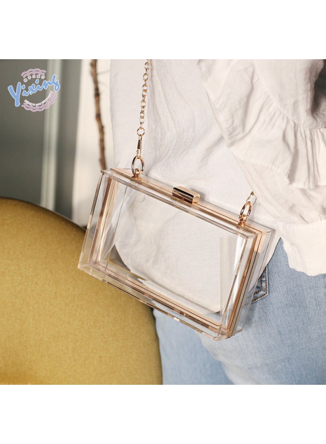 Direct Dinner Bag Summer Acrylic Transparent Box Ladies Hand Bag Fashion Chain Small Square Bag-Color:Pink - Image 2