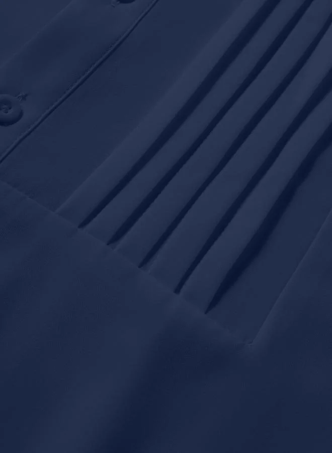 Take Two  Men Navy Blue Pleated Spread Collar Shirt for Men | Best Price UAE