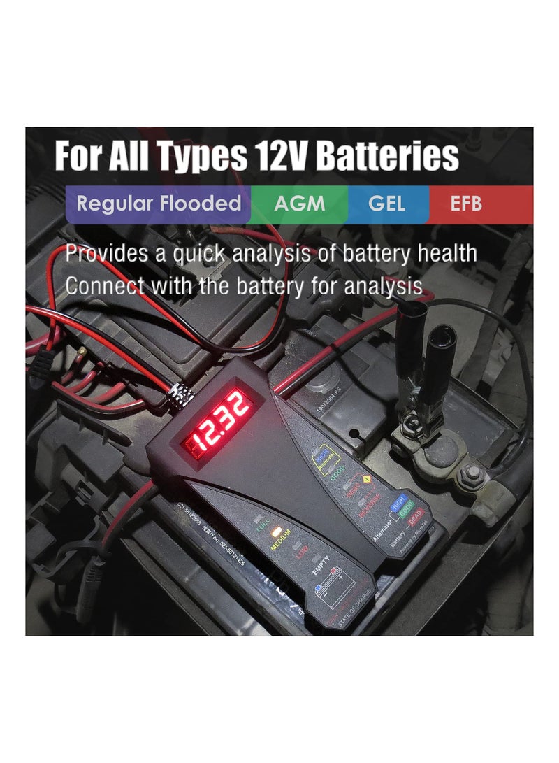 SYOSI MP0514A 12V Digital Car Battery Tester Voltmeter and Charging System Analyzer with LCD Display and LED Indication - Black Rubber Paint - Image 4