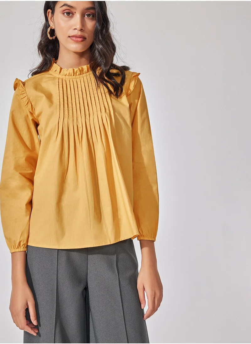 The Label Life Honey Pintuck Ruffled Blouse