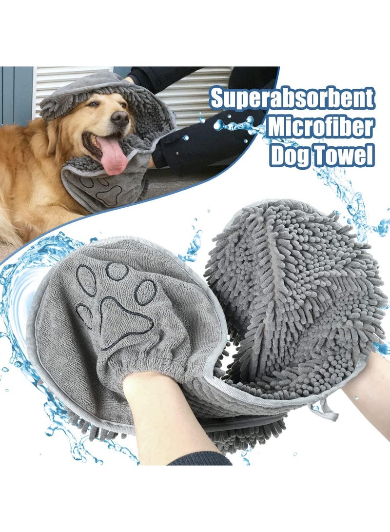 SYOSI Chenille Dog Drying Towel Super Absorbent Microfiber Dog Bath Towels for Drying Dogs Cats Shammy Clean Gloves for Pet Puppy Kitten Paws Machine Washable Grey 35x80cm - Image 2