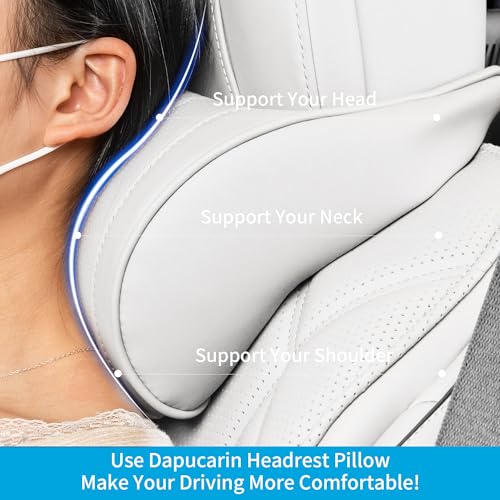 Dapucarin Car Headrest Memory Foam Neck Pillow for Driving with Leather Cover Soft Comfortable Seat Head Pillow Cushion for Most Cars SUV Sedan Home Office Off-White (Beige) (1PC) - Image 4