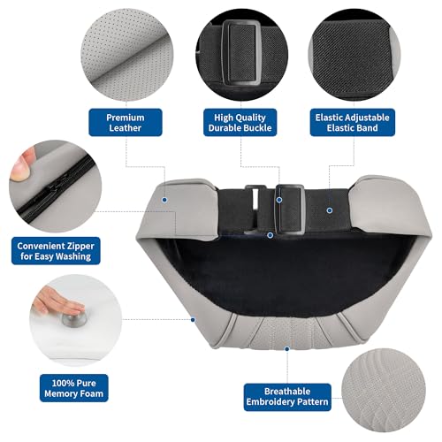 Dapucarin Car Headrest Memory Foam Neck Pillow for Driving with Leather Cover Soft Comfortable Seat Head Pillow Cushion for Most Cars SUV Sedan Home Office Off-White (Beige) (1PC) - Image 2