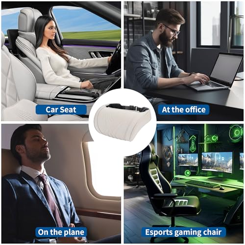 Dapucarin Car Headrest Memory Foam Neck Pillow for Driving with Leather Cover Soft Comfortable Seat Head Pillow Cushion for Most Cars SUV Sedan Home Office Off-White (Beige) (1PC) - Image 5