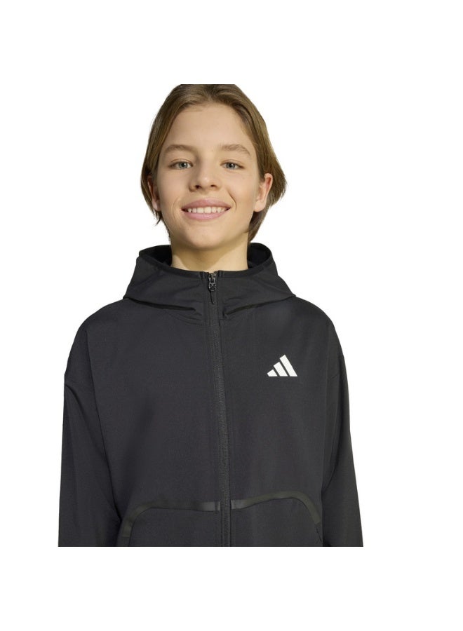 اديداس أديداس جاكيت بغطاء رأس للأطفال أسود - Image 5