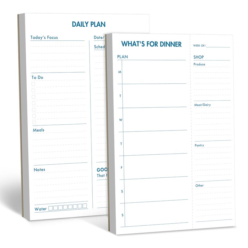 Gethelud 2 Pack Magnetic Planner Pad, Whatâ€™s for Dinner & Daily Plan, Tear-off Weekly Meal Planning Grocery List Notepad, Family Dinner Menu Shopping List for Fridge, Whiteboard, 52 Sheets per Pad - Image 1