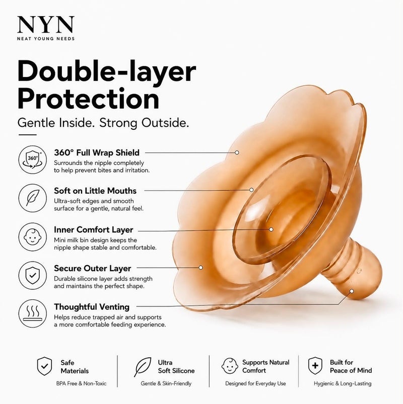 نت يونغ نيدس واقي حلمة سيليكون للرضاعة الطبيعية من NYN | واقي ناعم ومرن للرضاعة | دعم مريح للأم والطفل - Image 4