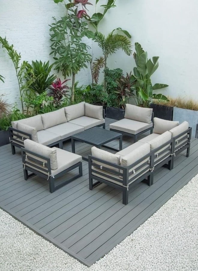 woodx 5-Piece Outdoor Lounge Set with Cushions – Modern Grey Steel Frame  - Image 1
