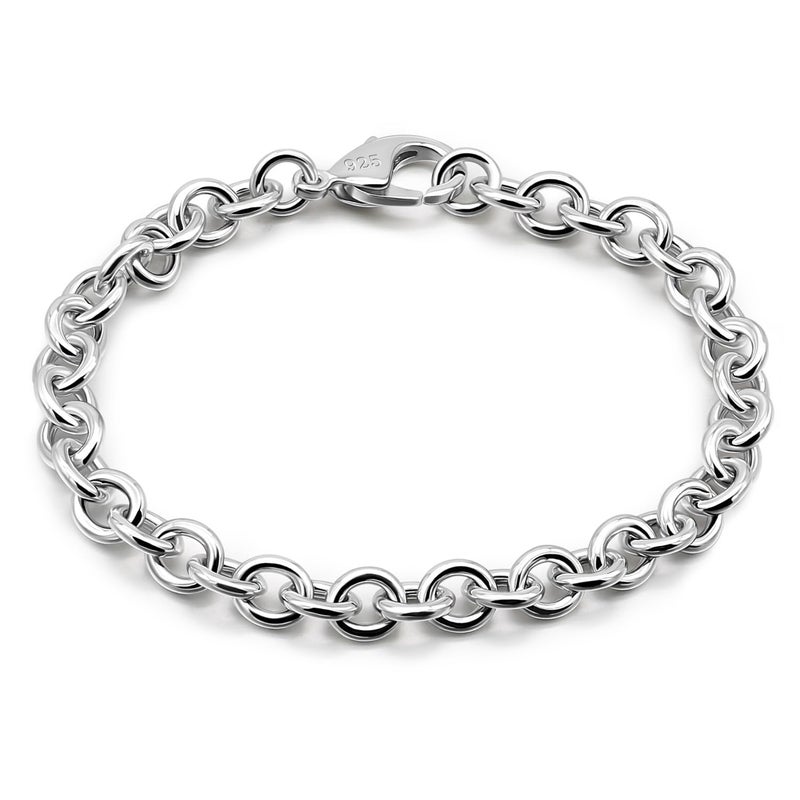 Dankadi 925 Sterling Silver Classic Round Cable Wire Link Bracelet Women Cuban Curb Oval Belcher Link Chain 5.9 to 9 in For Men 24k Gold Plated Cuff Jewelry Gift (6MM Silver, 5.9 inch) - Image 1