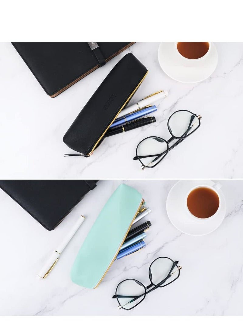 Excefore PU Leather Pencil Case, Small Simple Pencil Pouch, Makeup Pouch, Cosmetic Pouch, Waterproof Organizer Storage Bag for Women Men (4pcs, 4 Colors)  - Image 3