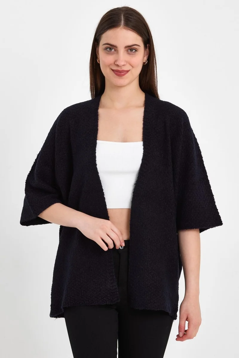 Odelon Bat Sleeve Casual Spring Women's Black Knitwear Cardigan