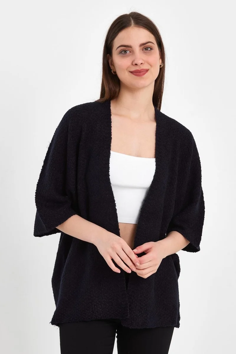 Odelon Bat Sleeve Casual Spring Women's Black Knitwear Cardigan