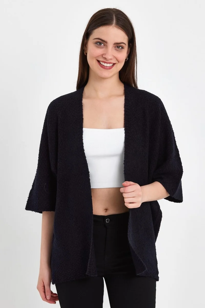 Odelon Bat Sleeve Casual Spring Women's Black Knitwear Cardigan