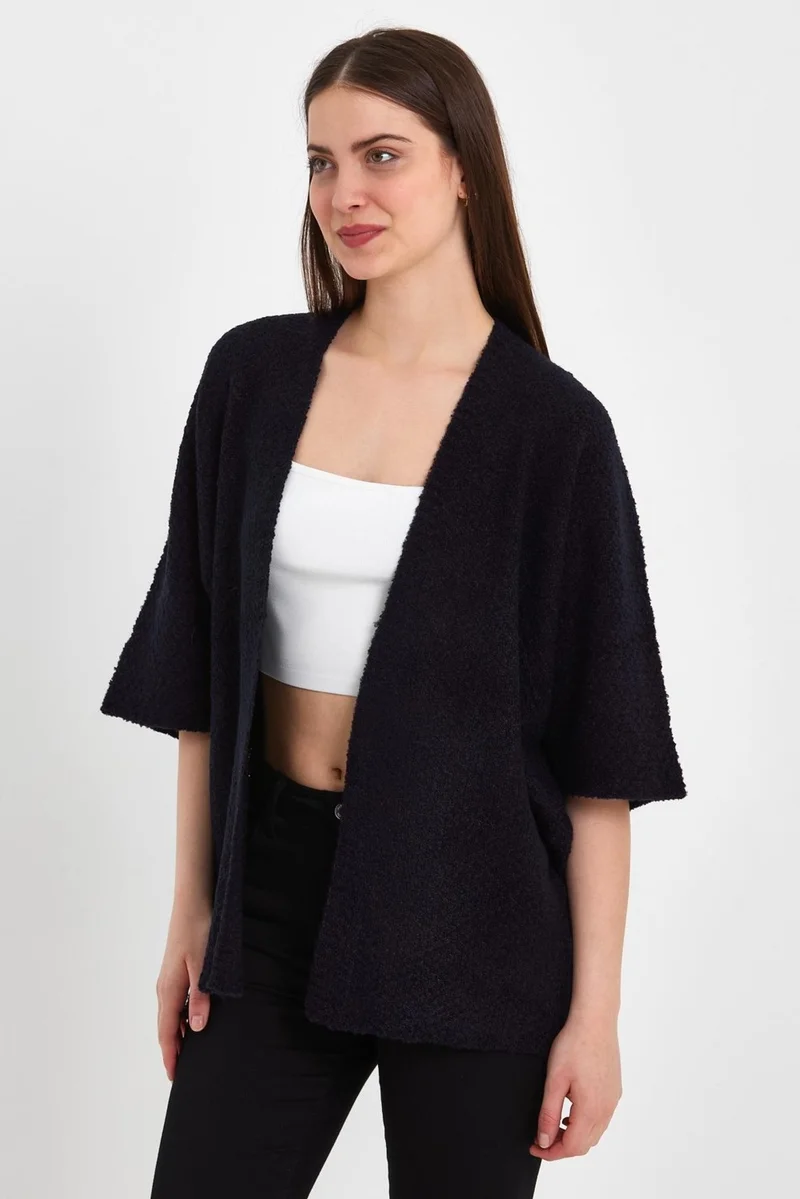 Odelon Bat Sleeve Casual Spring Women's Black Knitwear Cardigan