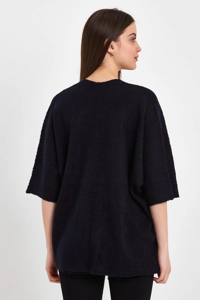 Odelon Bat Sleeve Casual Spring Women's Black Knitwear Cardigan